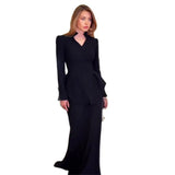 New Women's Single Row Buckle Long-Sleeved Temperament Elegant Black Two-Piece