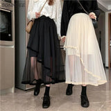 Women Solid Korean Style Asymmetrical Mesh Fashion Spring Sweet Students Cozy Loose Hipster Casual All-match High