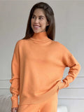 Women Turtleneck Knitted Sweater Set Casual Solid Sweater High Waist Wide Leg Pant Suit 2022 Autumn Fashion Lady Knitwear