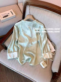 Chinese Style Dark Print Spliced Shirt Women's 2024 Spring New Light Extravagant High-End Retro Improved Shirt-Outfit