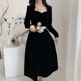 Black Hepburn Elegant Dress Women French Vintage Party Midi Dress Female Clothing Korean Gothic Slim One Piece Dress