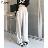 Autumn Loose Suit Pants Fashion Two Buttons Wide Leg Pants Simple Black Apricot Casual Women Trousers Korean New