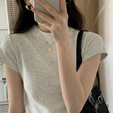 Splicing Design Feel Bottom Shirt Spring And Autumn New Loose High Waist Thin Short-Sleeved T-Shirt Blouse-Outfit