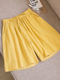 Length Cotton Linen Shorts Women Summer 2022 Elastic Waist Basic Short Pants Linen Loose Women's Bermuda Shorts For