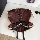 Ancient English Wind Brae Vest Woman Summer Lace Hook Flower Tied With Fish Bone Gird Waist Small Man Is