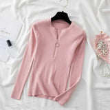 O Neck Striped Sweaters Knitted Zipper Pullover Long Sleeve Woman Sweaters Tops Slim Casual Soft Jumper Pull Femme
