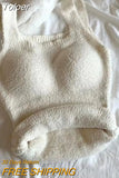 Winter Sexy Women Cashmere Warm Camis With Bra Pad Knitting Thick Tank Tops Sweet Tops For Women Plush