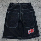 Selling Popular Style Y2K Hip Hop Original Dormitory Gothic Style Funny Style Printed Denim Shorts For Men-Outfit