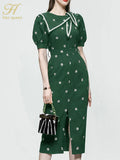 Han Queen Korean Summer Dress Embroidered Pencil Dress Office Eleagnt Work Vestidos Business Sheath Bodycon Women Dresses-Outfit