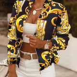 Women Jackets Short Coats Vintage Print Long Sleeve Zipper Slim Thin Jacket 2021 Fashion Casual Outerwear Female