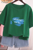 100% Cotton L-6XL T Shirt Letter Print Tshirt Short Sleeve Women's Top Summer Casual Couple O Neck Oversized T