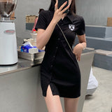 Short Sleeve Buttons Sexy Bodycon Maxi Dresses for Women Autumn Fashion Streetwear Outfits Party Elegant Wear Woman