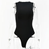 Black Sexy Sleeveless Bodysuit Women Spring Fall Cotton Double Layer Casual Rompers Womens Jumpsuit