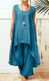 Sets 2023 Two Piece Set Elegant Women Bohemian Party Sleeveless Irregular Tops Wide Leg Pants Solid Leisure Streetwear Suit-Outfit