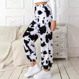 Ms. Autumn And Winter Fashion Explosion Cow Print Pattern Lady Loose Fashion Trousers