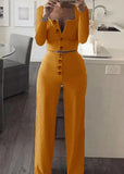Ribbed Crop Top and High Waist Pants 2pc