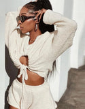 White Fleece Keyhole Strings Crop Top and Shorts