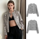 Women's Clothing Explosion ZA Autumn And Winter New Round Neck Solid Color Sequins With Coarse Flowers And Sequin