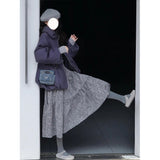 Retro Gray Flower Tart Half Skirt Girl Autumn And Winter Small Man High-Waisted A Word Umbrella Skirt Medium Long