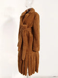 Loose Wine Red Lambswool Tassels Big Size Long Jacket New Lapel Long Sleeve Women Coat Fashion Autumn Winter 2022