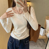 Basic T-Shirt With Bottomed T-Shirt Under Long Shoulder Sleeves New Style Thin Blouse In Spring And Autumn 2024-Outfit