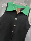 Sexy Patchwork Colorblock Tank Tops For Women Lapel Sleeveless Straight Single Breasted Vests Female Summer