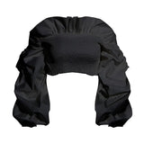 Vintage Ruffles Women Blouse Slash Neck Lantern Long Sleeve Short Shirt Female Fashion Clothing 2020