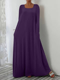 New Long Dress Casual Loose Long Sleeve Solid Color Collar