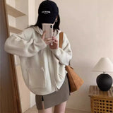 New Knitted Sweater Cardigan Female Simple Pocket Double Zipper Hooded Female Loose Solid Color Coat Female-Outfit