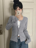2025 New Simple Solid Color Lace Splicing Casual Buckle Knitted Long-Sleeved T-Shirt