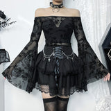 Summer New Halloween Party Fashion Build Chain Cross Double Gothic Half Skirt Woman-Outfit