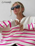 Women's Striped Half Zipper Knitting Sweaters Chic Long Sleeve Pullover Jumper 2022 Autumn Vintage Thick Warm Female