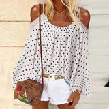 O-neck Bohemian Blouse Holiday Flare Sleeve Women Off Shoulder Blusas Summer Lace Stitching Fashion Spaghetti Strap
