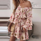 Bohemian Women Floral Printed Dress 2022 Celmia Summer Lace Up V Neck Beach Party Mini Vestidos Elegant Flared Sleeve