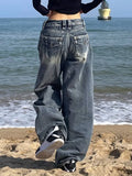 Hop Washed Distressed High Waist Baggy