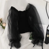 Korean Solid Mesh Long Sleeve Sexy Women Blouses 2020 New Arrival Slash Neck Female Shirts Elegant Mujer