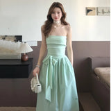 Fashion Tectorial Dress Summer New Waist Bow Sweet Girly