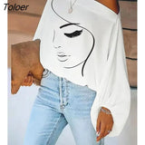Woman Blouses 2023 Abstract Figure Print Lantern Sleeve Top Elegant Long Sleeve Shirt Oversized Loose Daily
