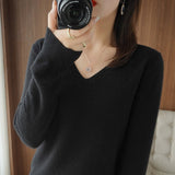 V-neck Sweater Women Autumn Winter Solid Keep Warm Pullovers Fashion Soft Loose Female Jumper Tops Knitted