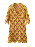 BOHO Geometric Rhombus Plaid Hand Crochet Half Flare Sleeve Dress Vintage Women Lapel Irregular Hem Mini Robe Holiday-Outfit