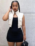 Autumn Fashion Black Jackets For Women 2022 Solid Zipper Crop Top Coats Vest Sleeveless Turtleneck Vests Puffer