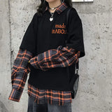 Deeptown Kawaii Hoodies Korean Style Women Long Sleeve Pullover Plaid Sweatshirt 2021 Oversized Streetwear Kpop Tracksuit