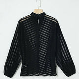 Top Women See Through T-shirts Autumn Clothes Vintage Sexy Striped Loose Mesh Long Sleeve Tees Sexy Club Streetwear-Outfit