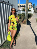 Summer Clothes Streetwear 2 Two Peice Set Women Outfits Short Sleeve Crop Top 2022 Skinny Shorts Suits Print Matching