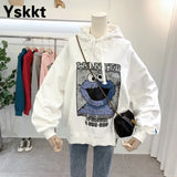 Women Oversized Sweatshirts Cartoon Print Top Streetwear Female Harajuku Drawstring Hooded Loose Long Pullover