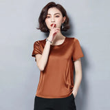 Imitation Silk Blouse Short Sleeve Satin Blouse Women Summer Ladies Office Blouses Womens Tops And Blouses