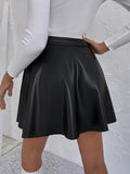 Black England Style High Waist Solid Button Mini A-Line