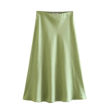2024 New Elastic Waistline Simple Full-Color Satin Full-Length Skirt-Outfit
