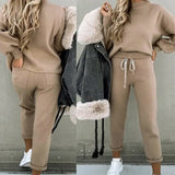 2 Piece Set Tracksuits Solid Zipper Lady Sports Suit Long Sleeve Elastic Waist Ankle-length Pants 2021 Spring