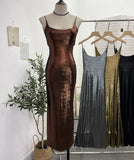 Real Shooting ö̽ð´ø Dress Bare Back Repair Behind The Opening Fork Long Bag Over The Knee Dress